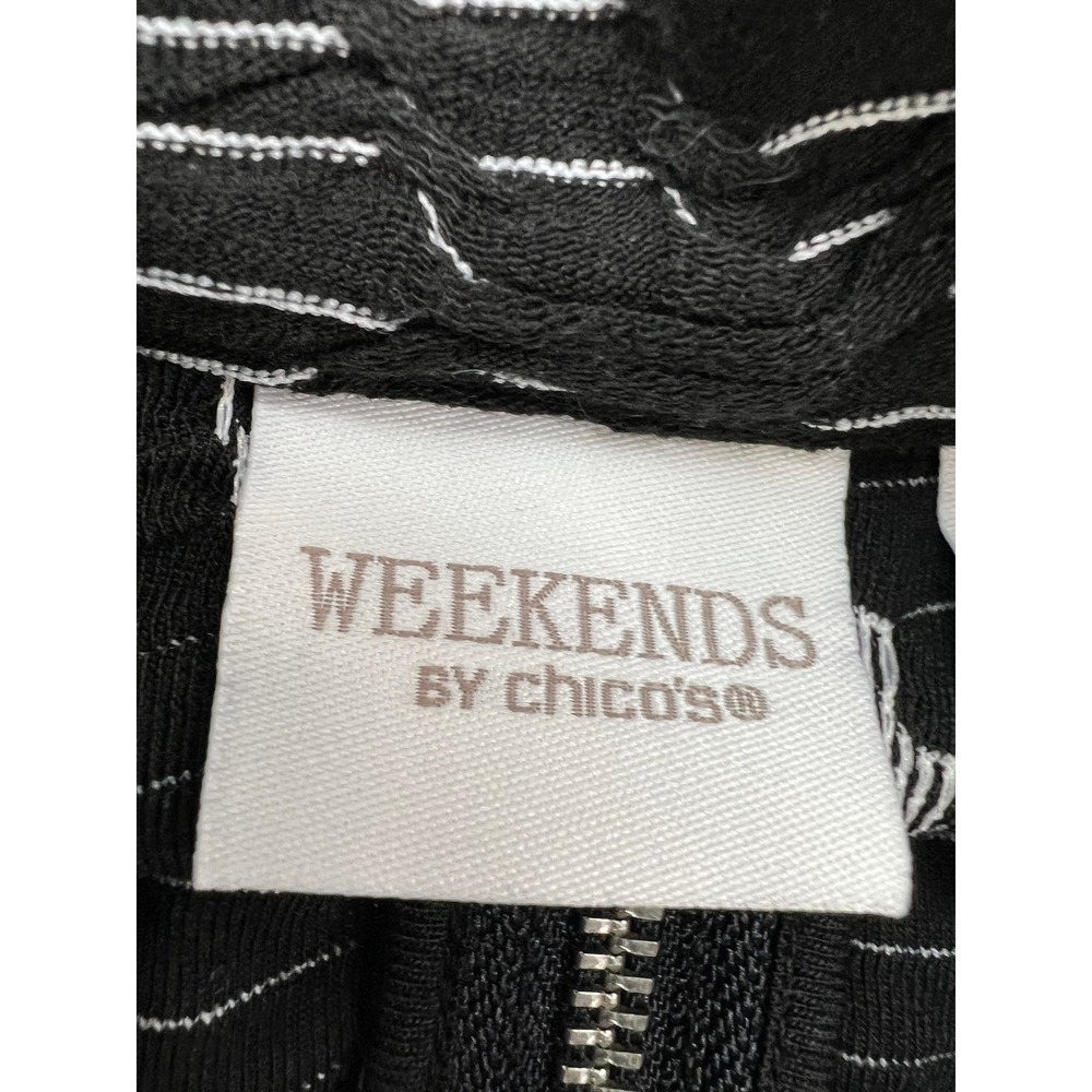 Weekends By Chico's 3 US XL Black Striped Textured Full Zip Mock Neck Jacket - Picture 3 of 14